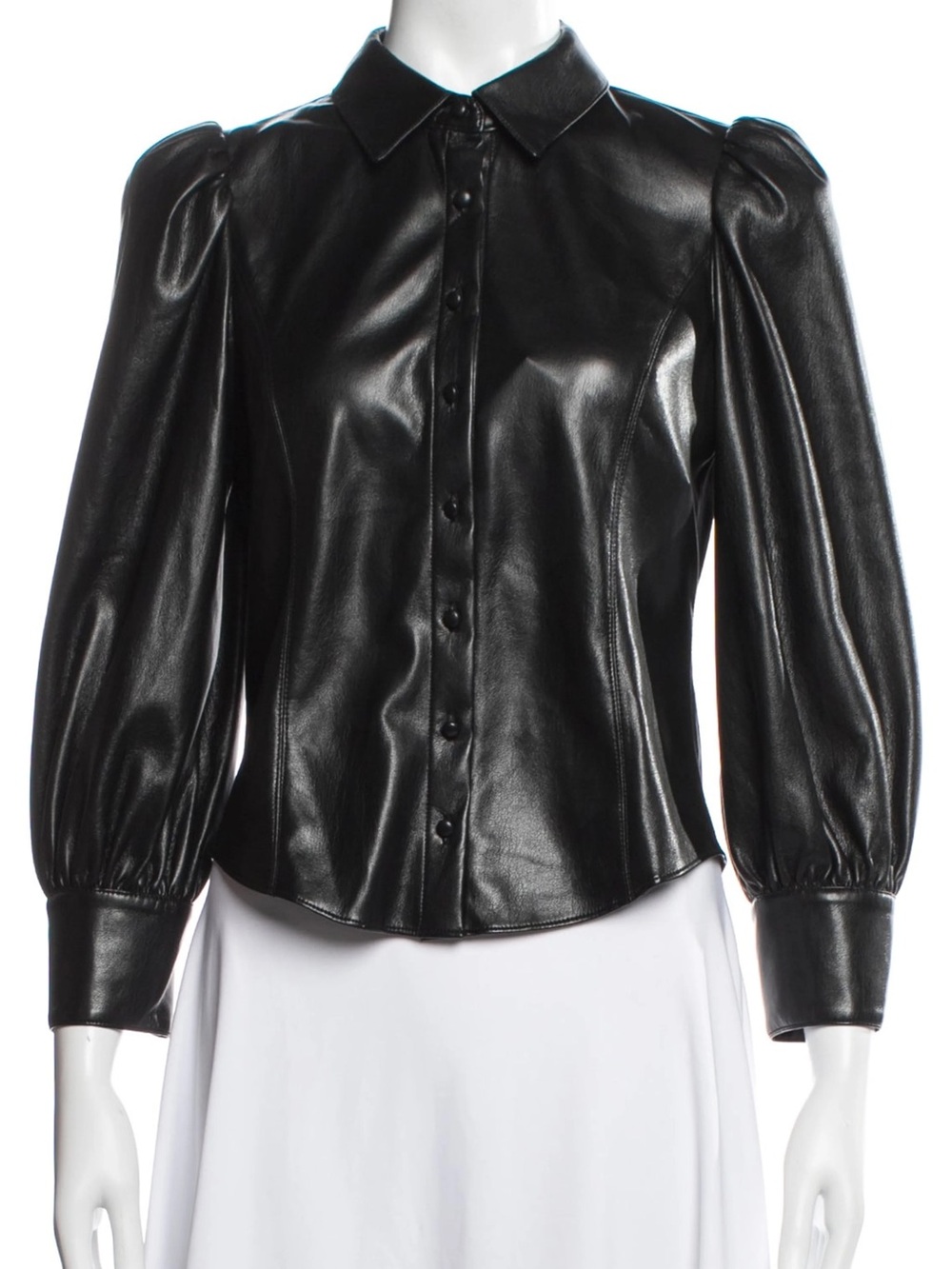 Alice + Olivia Faux Leather Button Down Top